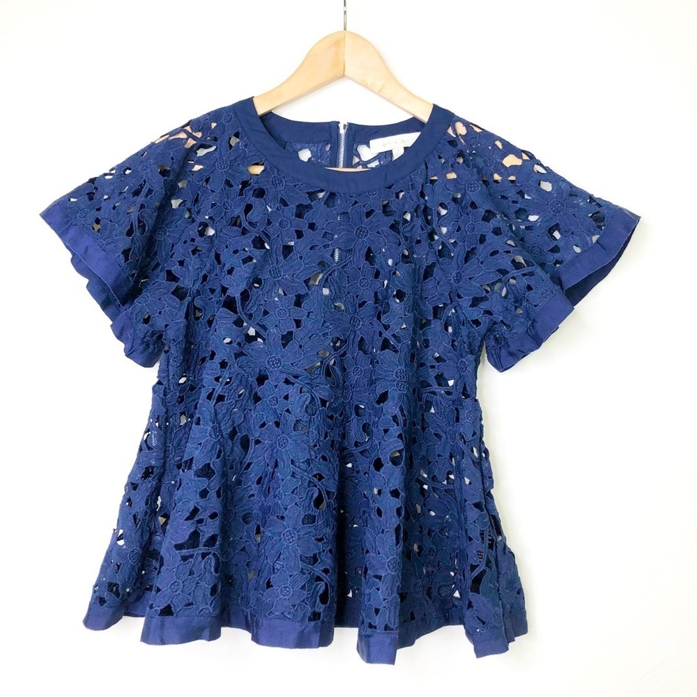 Elegant Navy Blue Lace Blouse